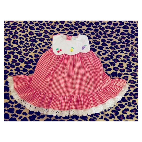 A Tiny Tots Original VTG Girl’s Gingham Embroidered Ruffle Circle Skirt Dress - Picture 5 of 8